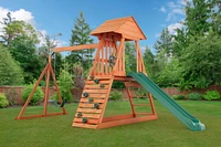 Cedar Chalet Playset with Wooden Roof, Sandbox & Slide