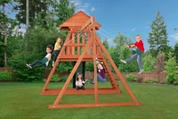 Cedar Chalet Playset with Wooden Roof, Sandbox & Slide