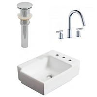 16.25-in. W Wall Mount White Bathroom Vessel Sink Set For 3H8-in. Right Faucet AI-26534