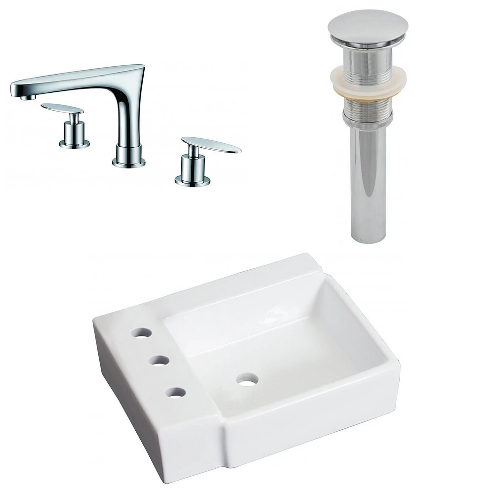 16.25-in. W Above Counter White Bathroom Vessel Sink Set For 3H8-in. Left Faucet AI