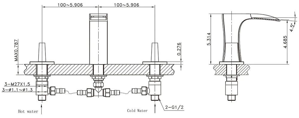 16.25-in. W Wall Mount White Bathroom Vessel Sink Set For 3H8-in. Left Faucet AI