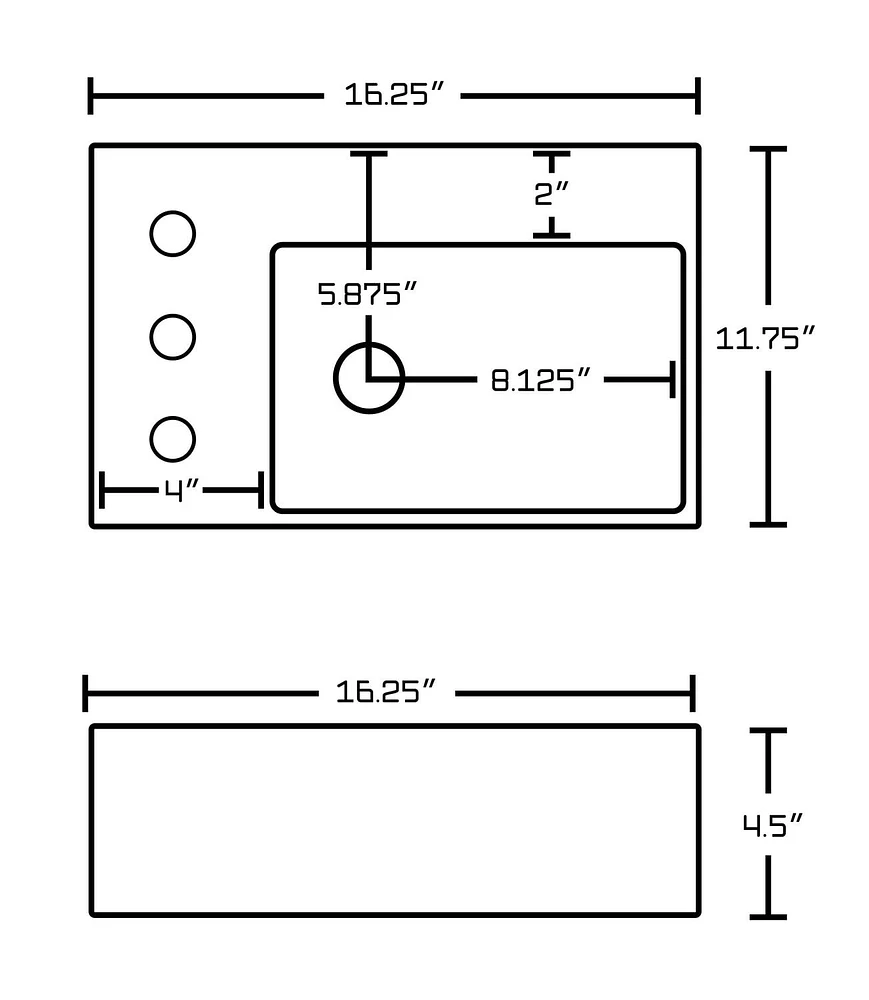 16.25-in. W Above Counter White Bathroom Vessel Sink Set For 3H8-in. Left Faucet AI