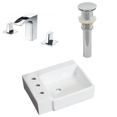 16.25-in. W Wall Mount White Bathroom Vessel Sink Set For 3H8-in. Left Faucet AI