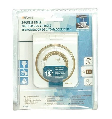 Woods Industries Indoor 24-Hour 2-Outlet Mechanical Timer