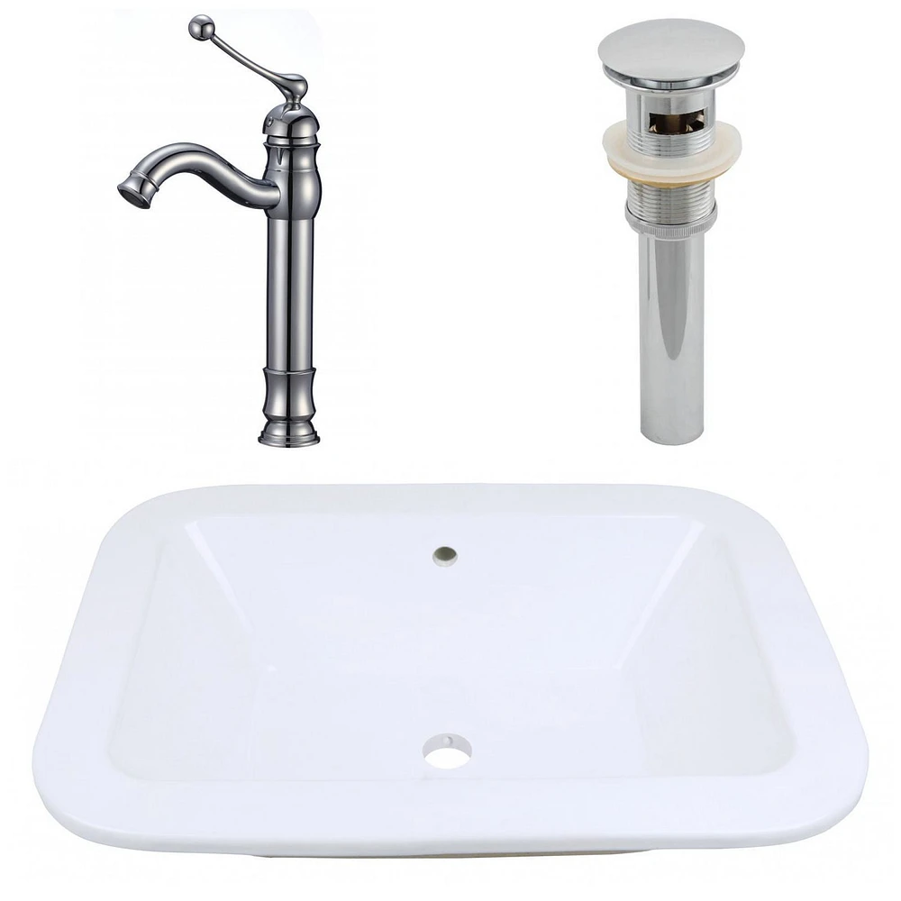 21.75-in. W Undermount White Bathroom Vessel Sink Set For Deck Mount Drilling AI-26468