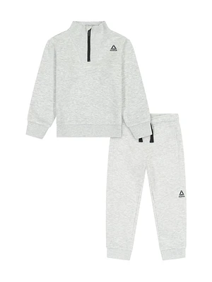 Reebok Toddler Weekend Warrior Ribbed Quarter Zip Crew Sweater & Jogger, 2 Piece Set