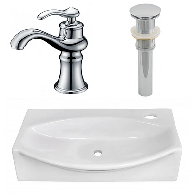 in. W Above Counter White Bathroom Vessel Sink Set For 1 Hole Right Faucet AI