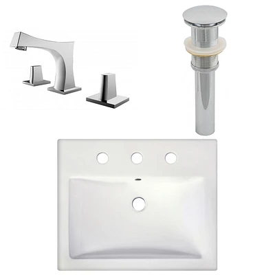 in. W Semi-Recessed White Bathroom Vessel Sink Set For 3H8-in. Center Faucet AI