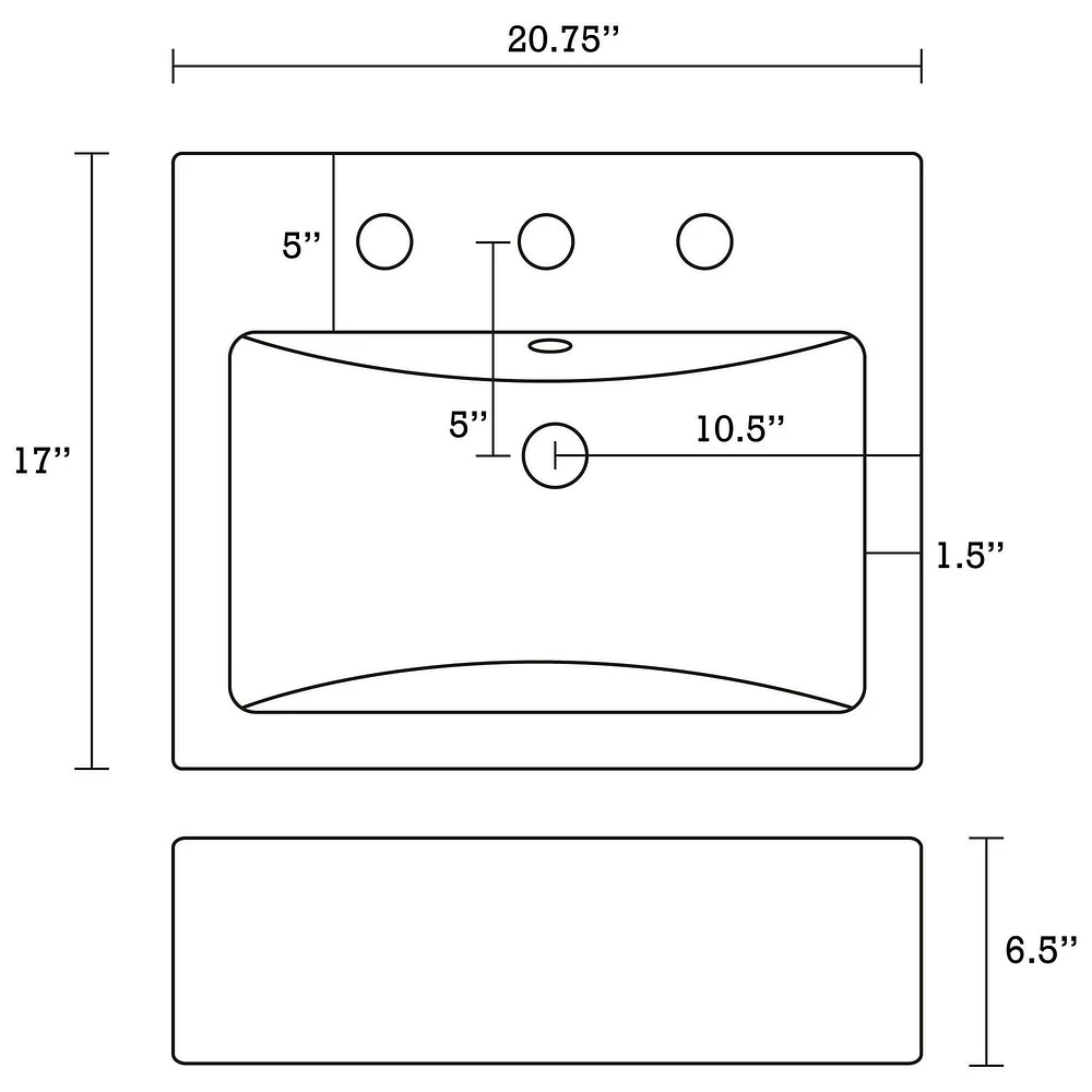 in. W Semi-Recessed White Bathroom Vessel Sink Set For 3H8-in. Center Faucet AI