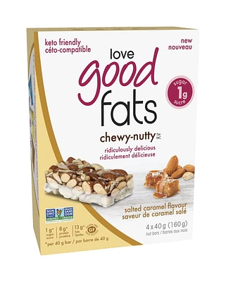 Love Good Fats Chewy-Nutty salted caramel flavour bar, 4 x 40g (160g)