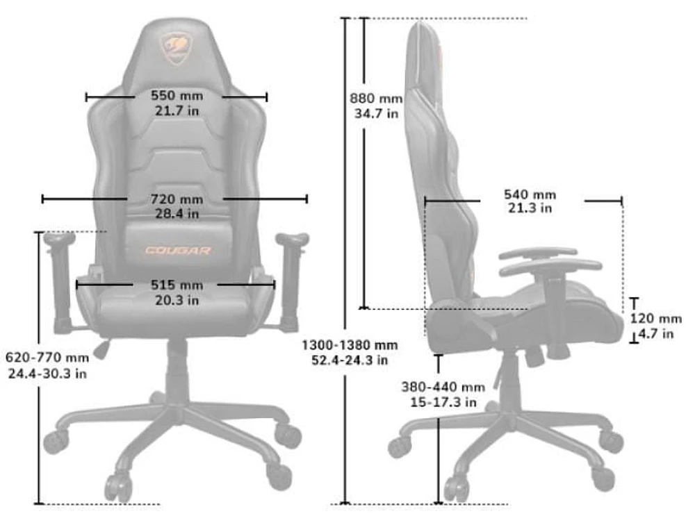 Chaise de jeu Cougar Armor Air à dossier haut double, ergonomique, en cuir PVC respirant, accoudoir réglable, dossier inclinable jusqu'à 160º, mécanisme d'inclinaison, Noir