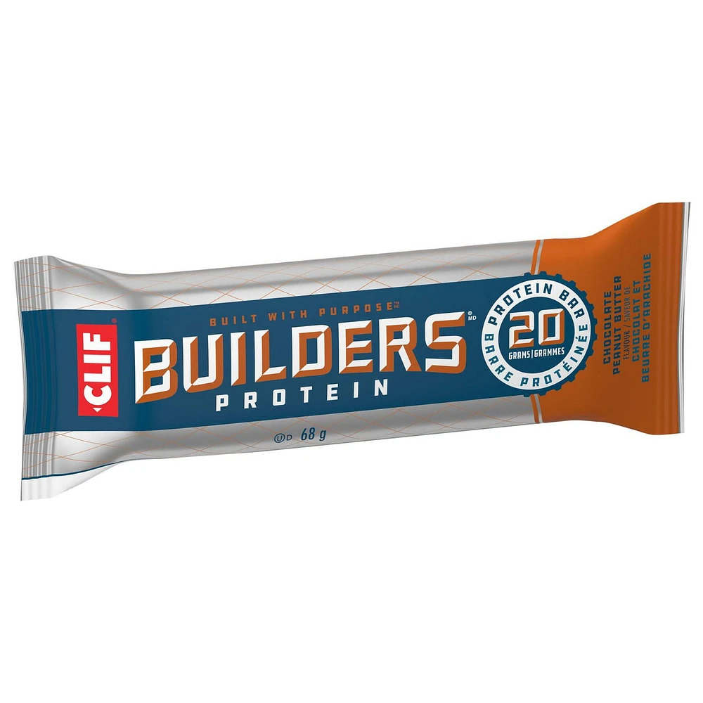 CLIF BUILDERS, Chocolate Peanut Butter Flavour Protein Bar, 20 g of Protein, Gluten Free, No Artificial Sweetners, 68 g