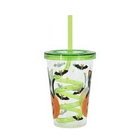 Halloween pumpkin and cat design curly straw tumbler