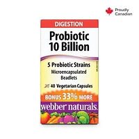 Webber Naturals® Probiotic 10 Billion 5 Probiotic Strains, 40 Capsules, BONUS! 33% More