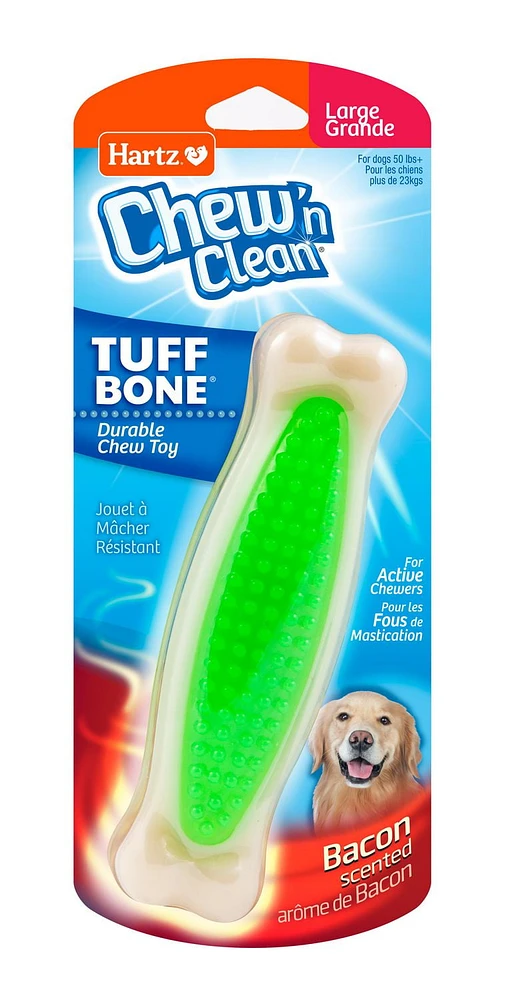 Hartz Chew 'N  Clean Tuff Bone Dog Toy Large, Chew 'N Clean Tuff Bone Dog Toy Bacon Scented