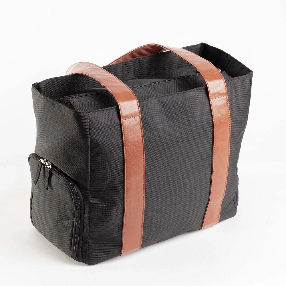 Dr. Brown’s™ Breast Pump Carryall Storage Diaper and Tote Bag - Black and Leather Brown