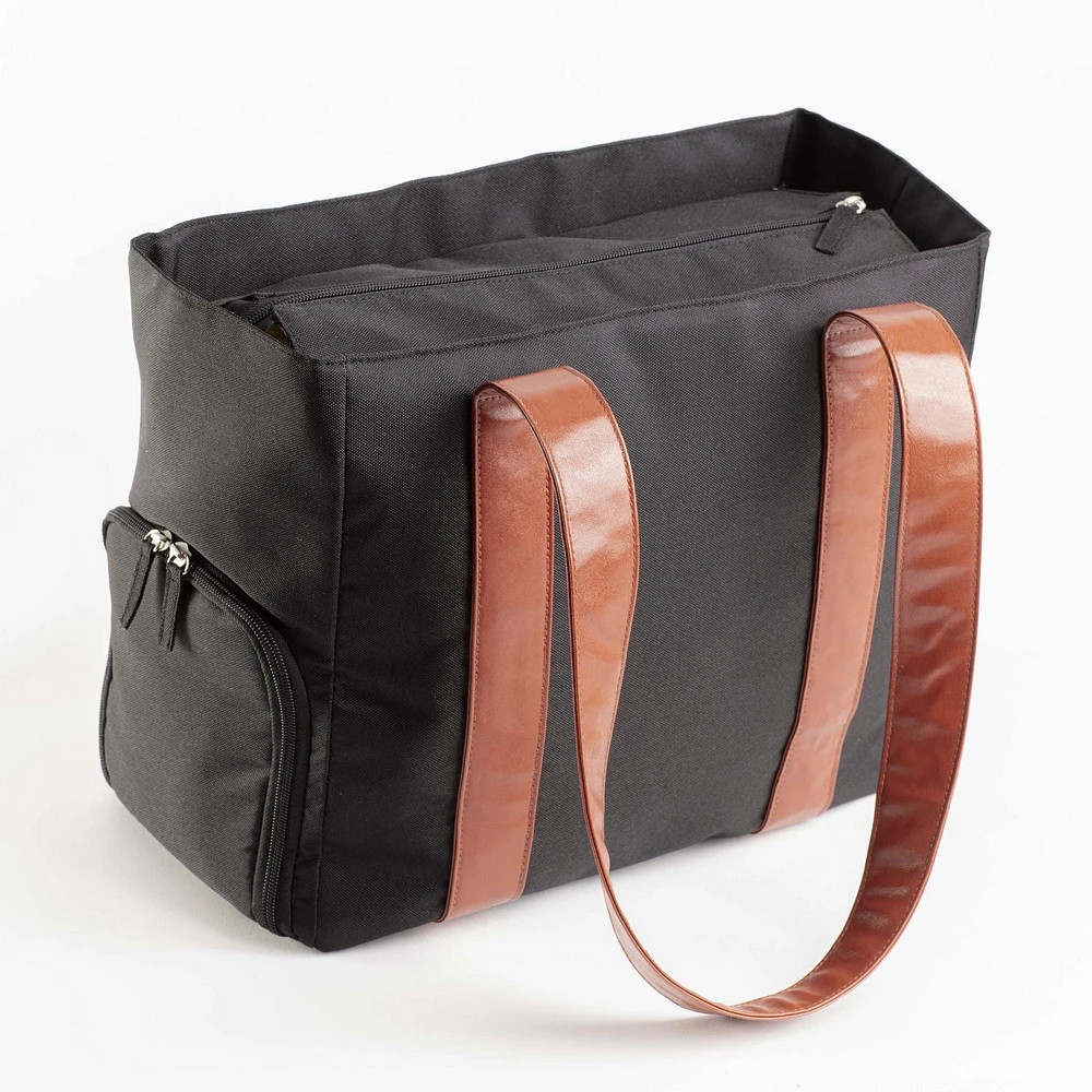 Dr. Brown’s™ Breast Pump Carryall Storage Diaper and Tote Bag - Black and Leather Brown