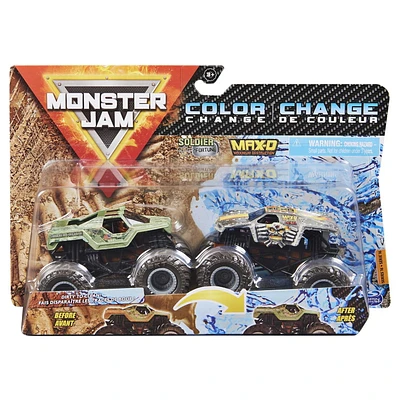 Monster Jam, Official Soldier Fortune vs. Max D Color-Changing Die-Cast Monster Trucks, 1:64 Scale