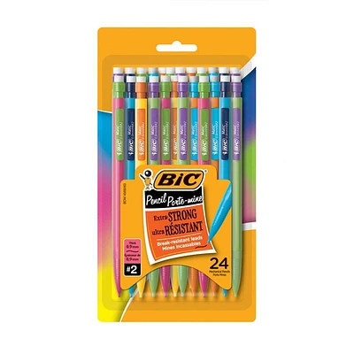 BIC Extra-Strong Mechanical Lead Pencil, Medium Point (0.9mm), Assorted Colorful Barrels, 24-Count, Does Not Smudge and Erases Cleanly, Box of 24