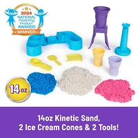 Kinetic Sand, Soft Serve Station with 14oz of Play Sand (Blue, Pink and White), 2 Ice Cream Cones and 2 Tools, Sensory Toys for Kids Aged 5 and up, Kinetic Sand