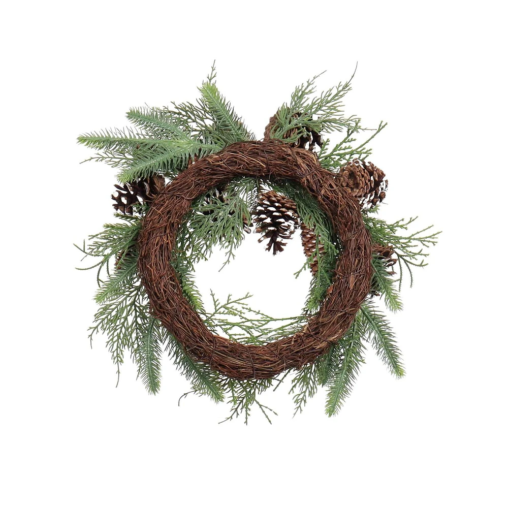 Holiday Time 12" Unlit Pine Christmas Wreath - Green, 12 inch Pinecone Wreath, no assembly required