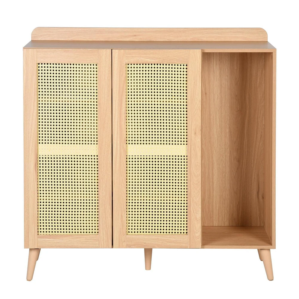 Homylin Coastal Style 43.3'' H 2 - Door Rattan Accent Cabinet Oak