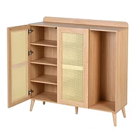 Homylin Coastal Style 43.3'' H 2 - Door Rattan Accent Cabinet Oak