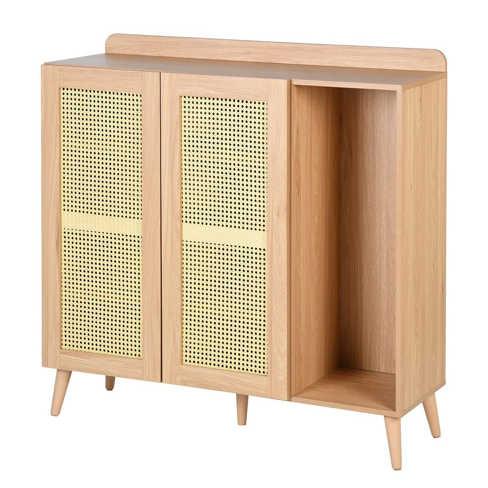 Homylin Coastal Style 43.3'' H 2 - Door Rattan Accent Cabinet Oak