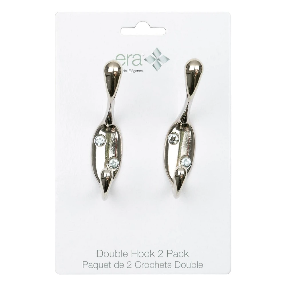 Era Double Hook 2-Pack Nickel, 3.25 x 0.75 x 2.25 in.