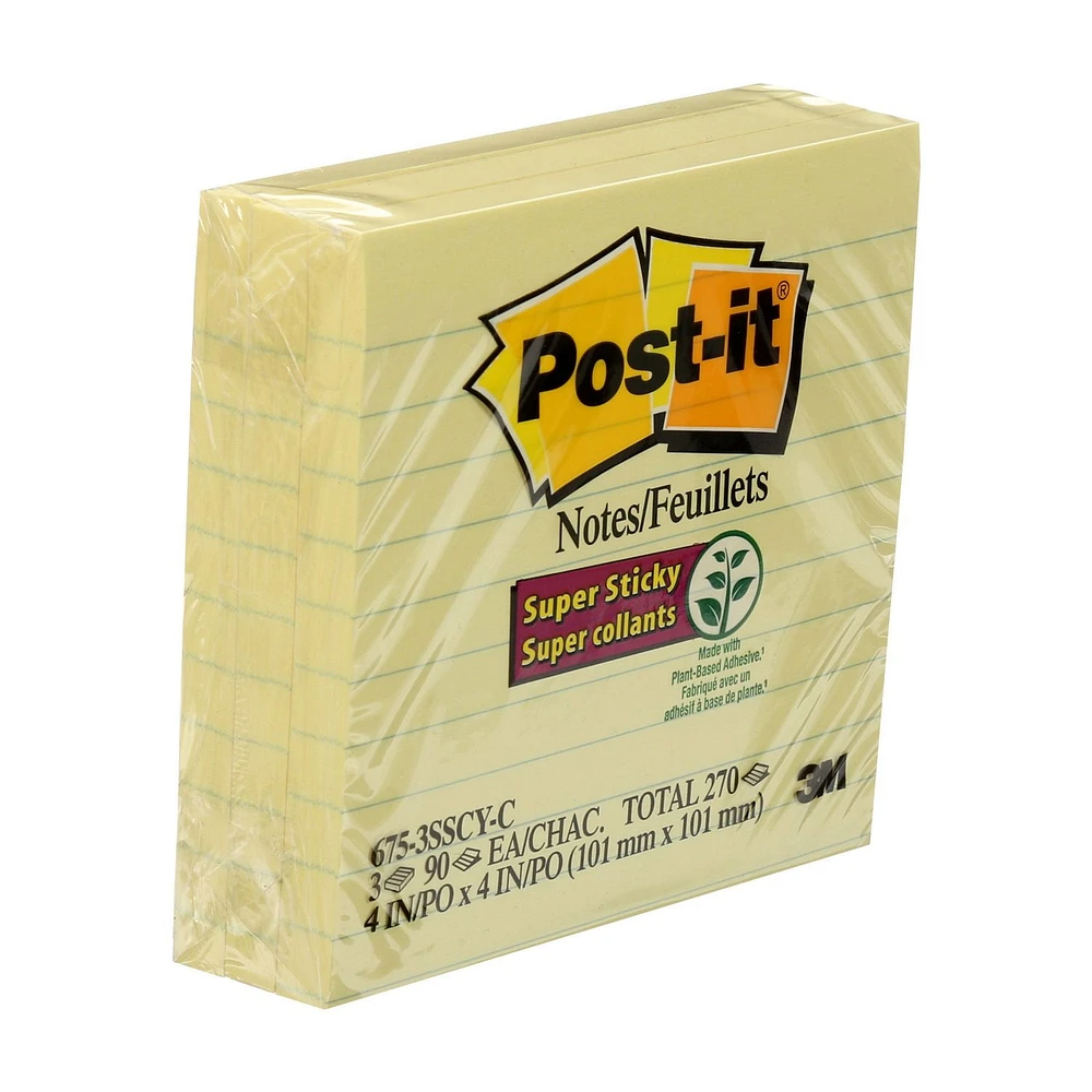 Post-it® Super Sticky Notes 675-3SSCY-C SS, Yellow, Post-it® Super Sticky Note, C