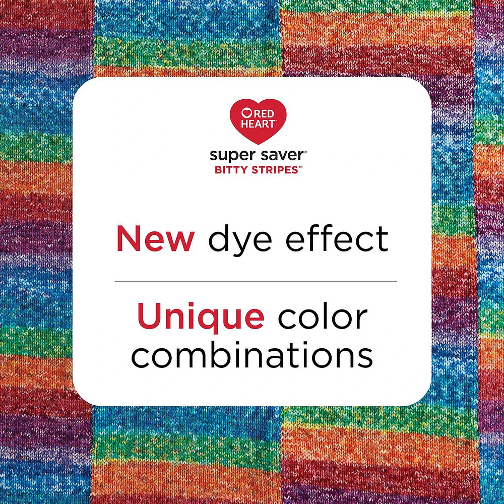 Red Heart® Super Saver® Bitty Stripes™ Yarn, Acrylic #4 Medium, 10oz/283g, 515 Yards