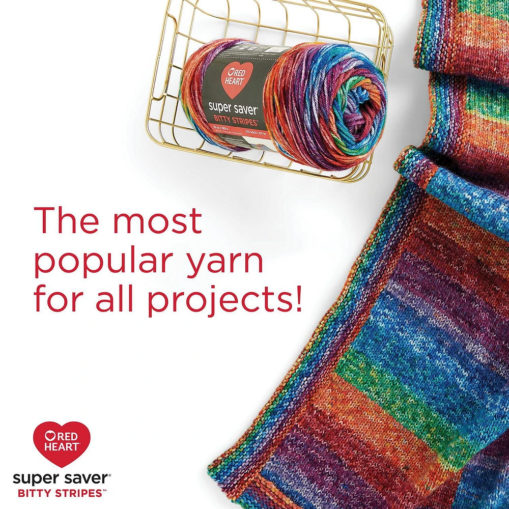 Red Heart® Super Saver® Bitty Stripes™ Yarn, Acrylic #4 Medium, 10oz/283g, 515 Yards