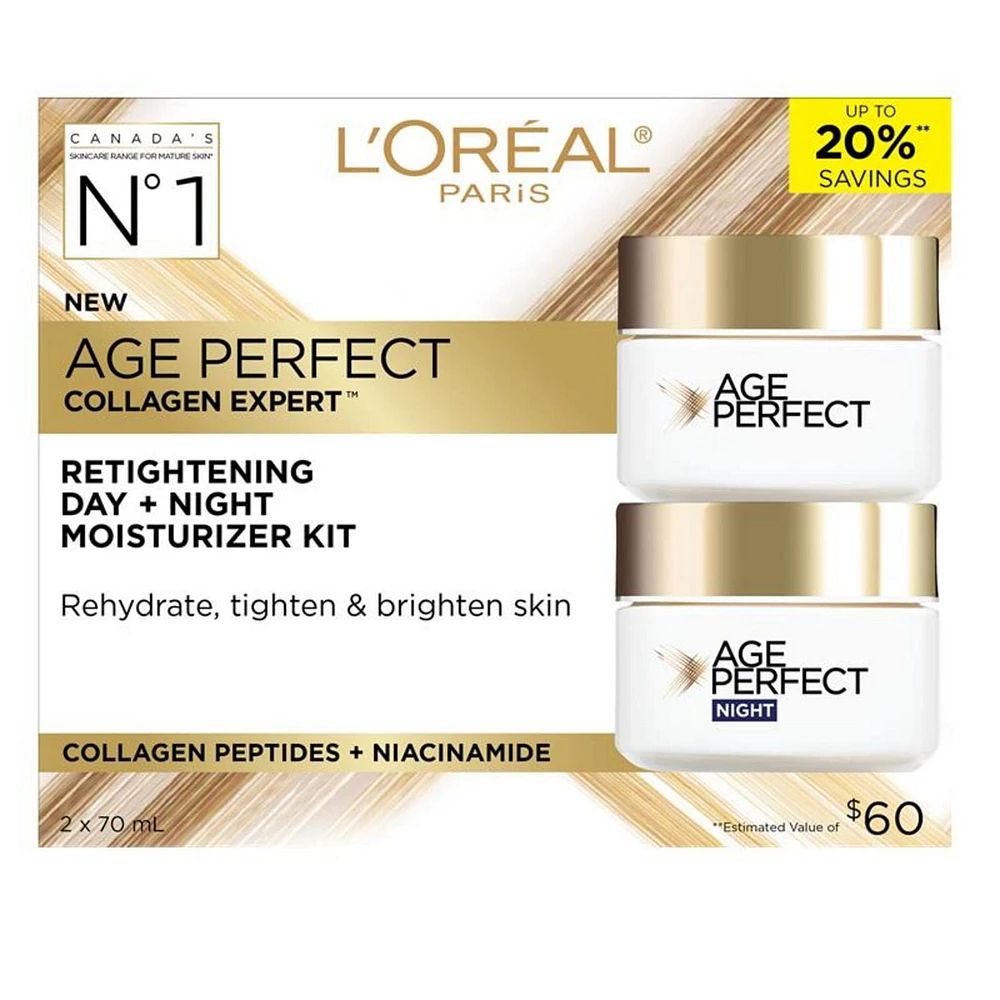 L'Oréal Paris Age Perfect Collagen Expert Day and Night Face Moisturizer, 2*70 mL