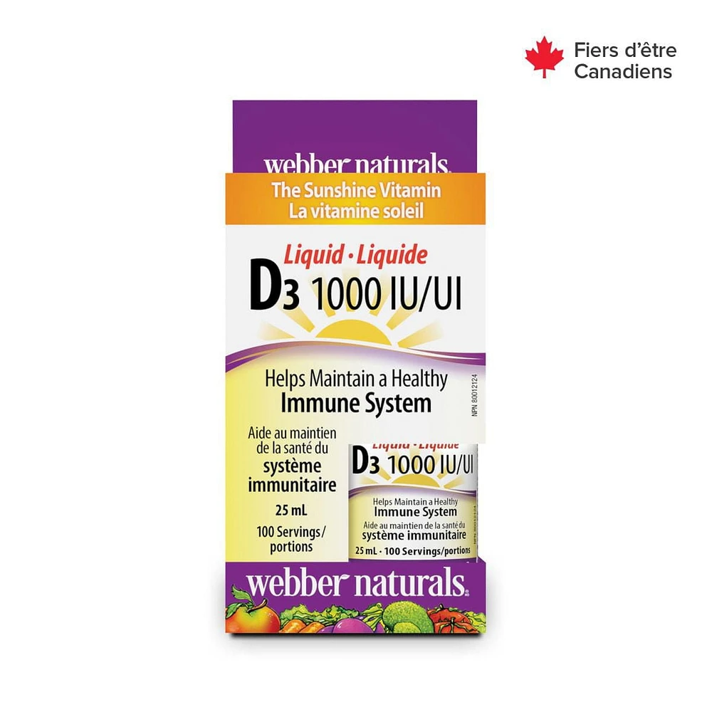 Webber Naturals® Vitamin D3 Liquid, 1000 IU, 25 mL liquid