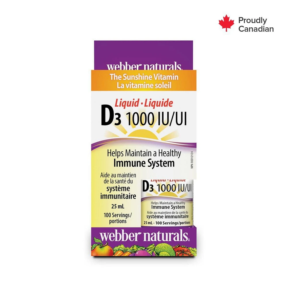 Webber Naturals® Vitamin D3 Liquid, 1000 IU, 25 mL liquid