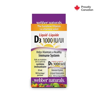 Webber Naturals® Vitamin D3 Liquid, 1000 IU, 25 mL liquid