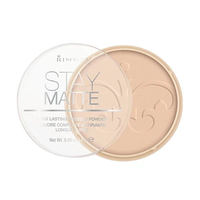 Rimmel Poudre pressée Stay Matte, texture légère et crémeuse, couvrance élevée, contrôle durable de la brillance jusqu'à 5H