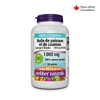 Webber Naturals Huile de poissons et de saumon sauvage d’Alaska, 1 000 mg 150 + 30 gélules, PRIMES !