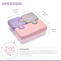 melii Puzzle Bento Box Container for Kids, 3 Compartments- Pink, Purple, Grey