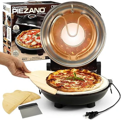 Piezano Pizza Oven Electric Pizza Oven, Indoor/Outdoor Portable Countertop 12 Inch Pizza Maker Heats up to 800˚F with Pizza Stone to Simulate Brick Oven Taste at Home As Seen on Tv