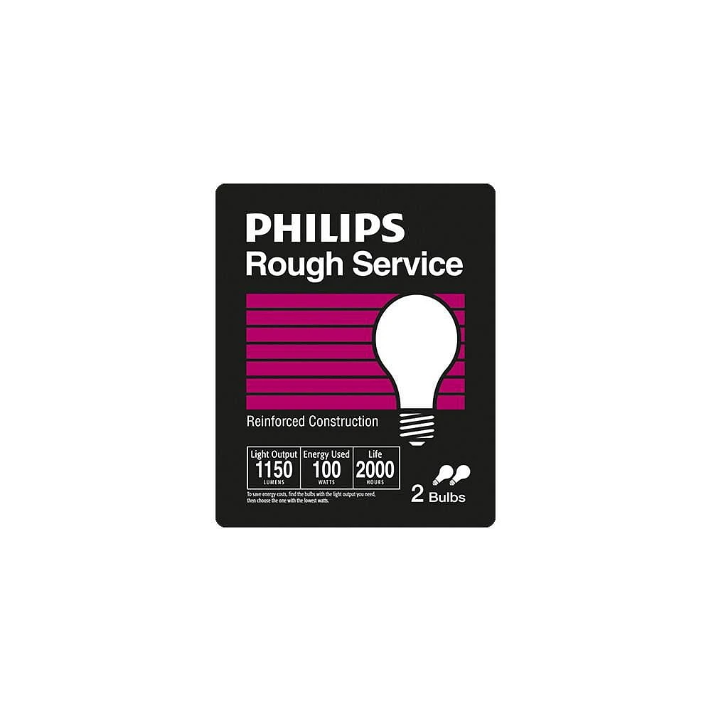 PHILIPS 100W A19 Medium Base Rough Service Incandescent Light Bulbs, INC 100W A19 2PK