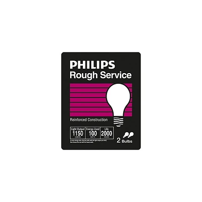 PHILIPS 100W A19 Medium Base Rough Service Incandescent Light Bulbs, INC 100W A19 2PK