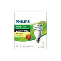 PHILIPS 23W (100W)* Mini Twister Soft White CFL Bulb 2-pack