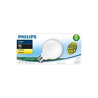 Philips Halogen G25 E26 60W Globe Frosted Light Bulb, Dimmable Bright White (3000K) 3-Pack, HAL 60W GLB WHT 3PK