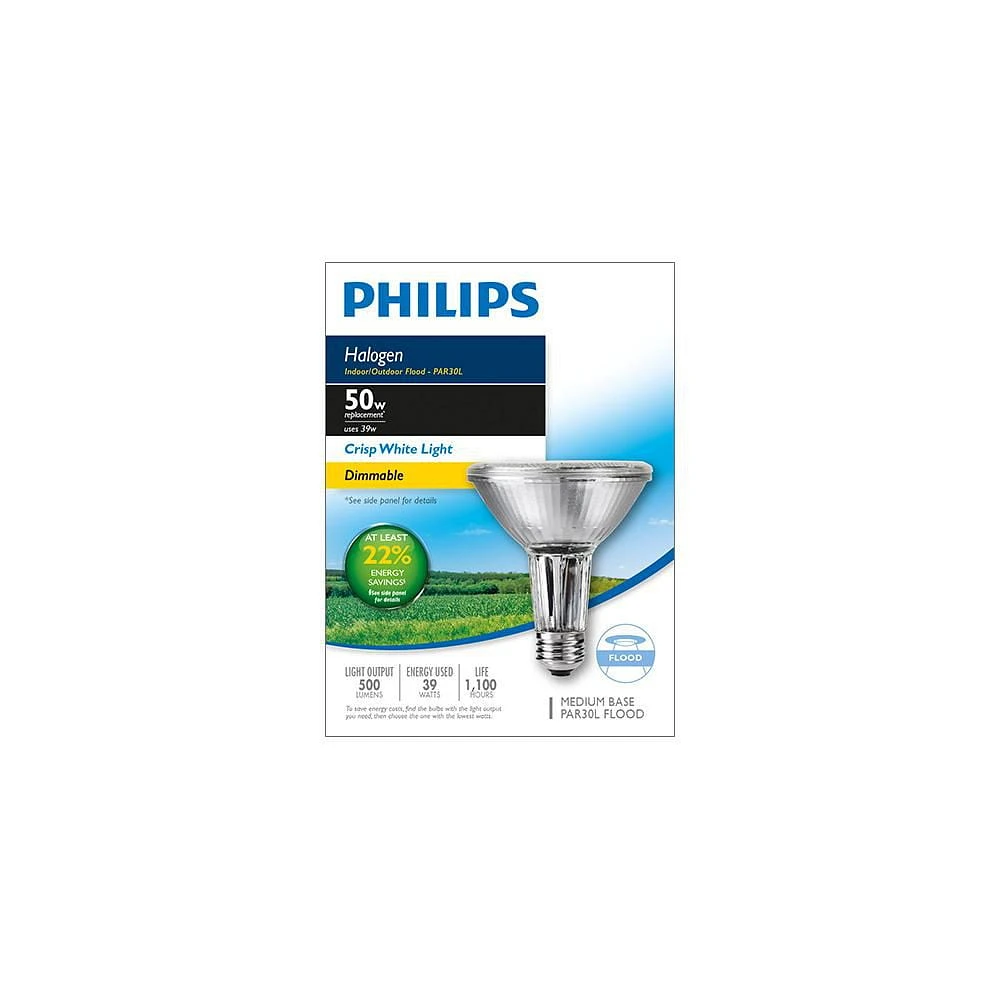 PHILIPS 50W PAR30 Medium Base Halogen Dimmable Long Neck Flood Light Bulb