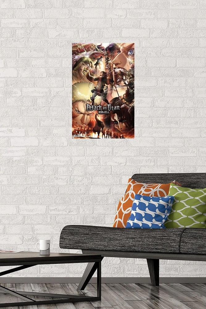 Attack on Titan: Season 3 – Key Art 22.375" x 34" Wall Poster with Beechwood Magnetic Frame, by Trends International