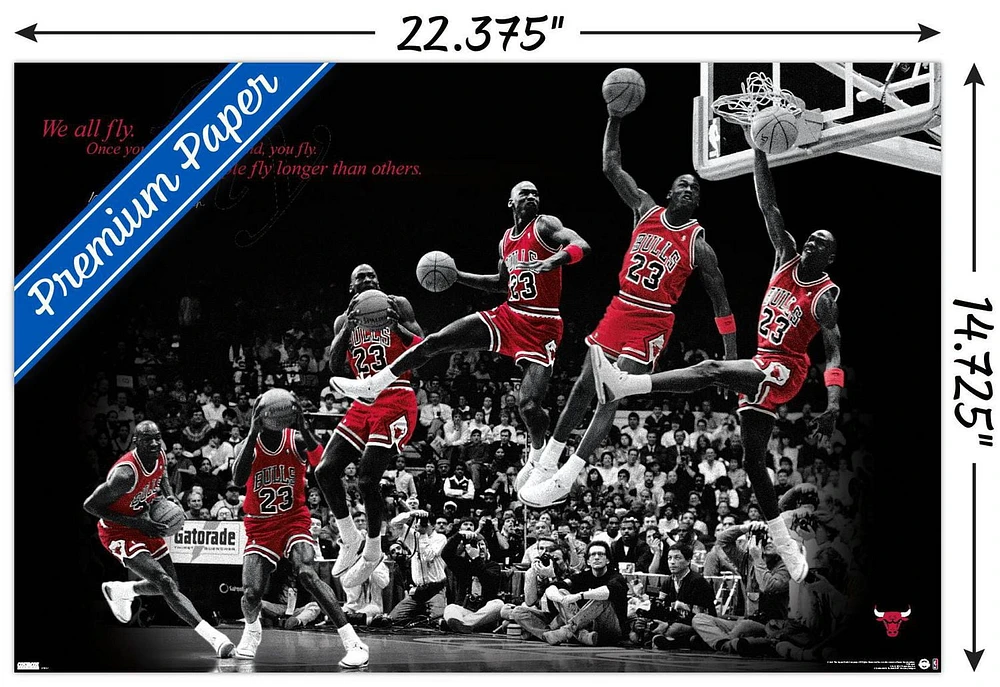 Michael Jordan - Fly 14.725" x 22.375" Wall Poster with Poster Mounts, by Trends International