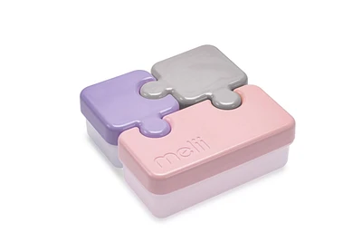 melii Puzzle Bento Box Container for Kids, 3 Compartments- Pink, Purple, Grey