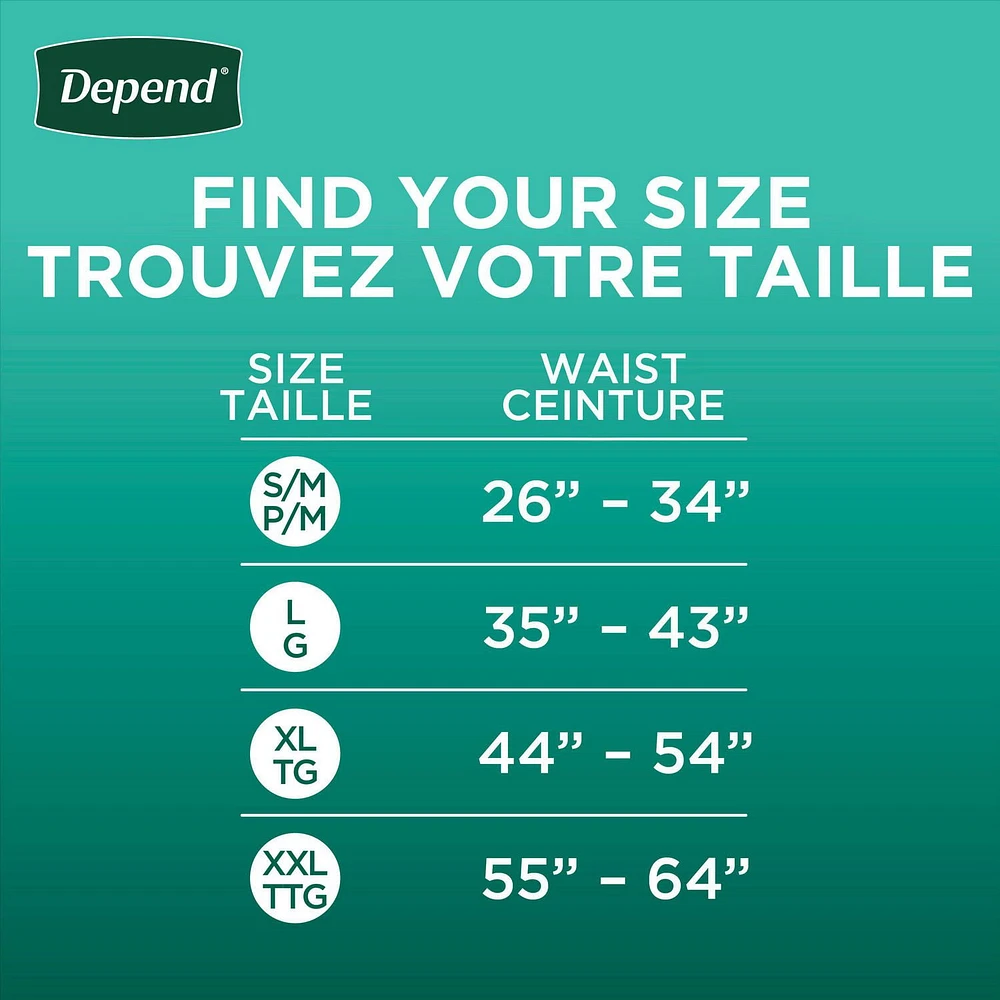 Sous-vêtement d’incontinence Depend Fresh Protection pour hommes, degré d’absorption maximal, P/M - TG, gris 17 - 19 Unités