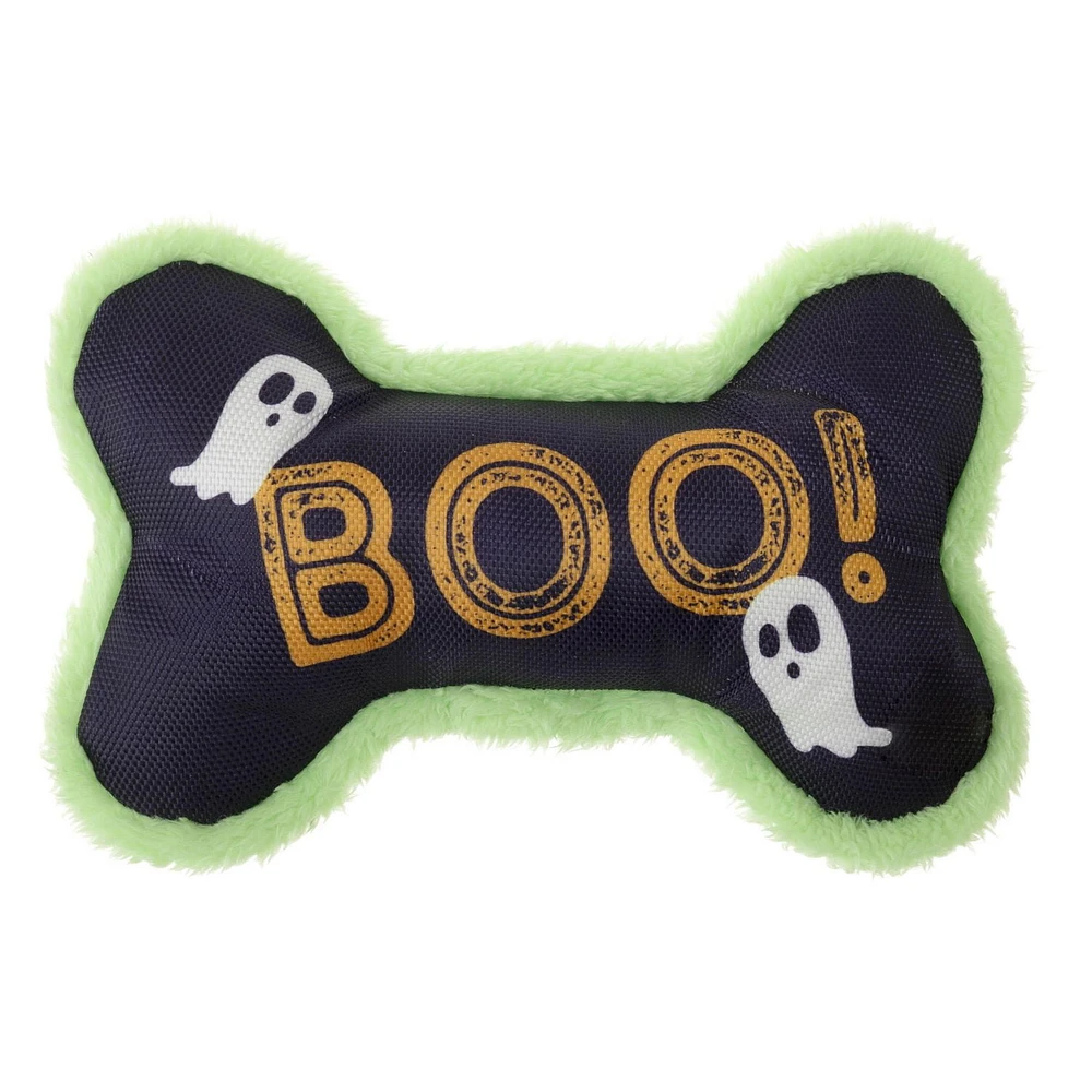 Vibrant Life Halloween 8.5in Squeaky Plush Dog Toy, Boo Bone